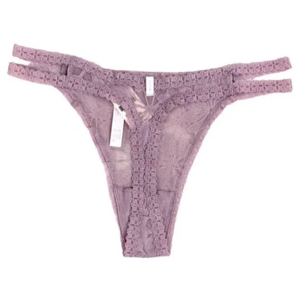 NEW NWT VS PINK VICTORIA'S SECRET Lace Strappy Thong Panty Lilac Lavender Purple - Picture 3 of 14